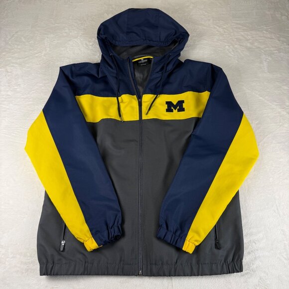 University Of Michigan Wolverines Hooded Windbreaker Rain Jacket Mens L Outdoor - Picture 1 of 7